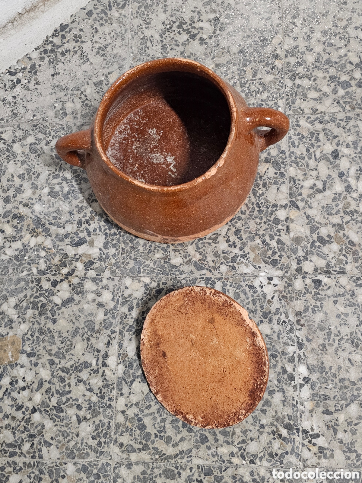 Antig&uuml;edades: Fant&aacute;stica olla de barro vidriada, con tapadora. - Foto 4