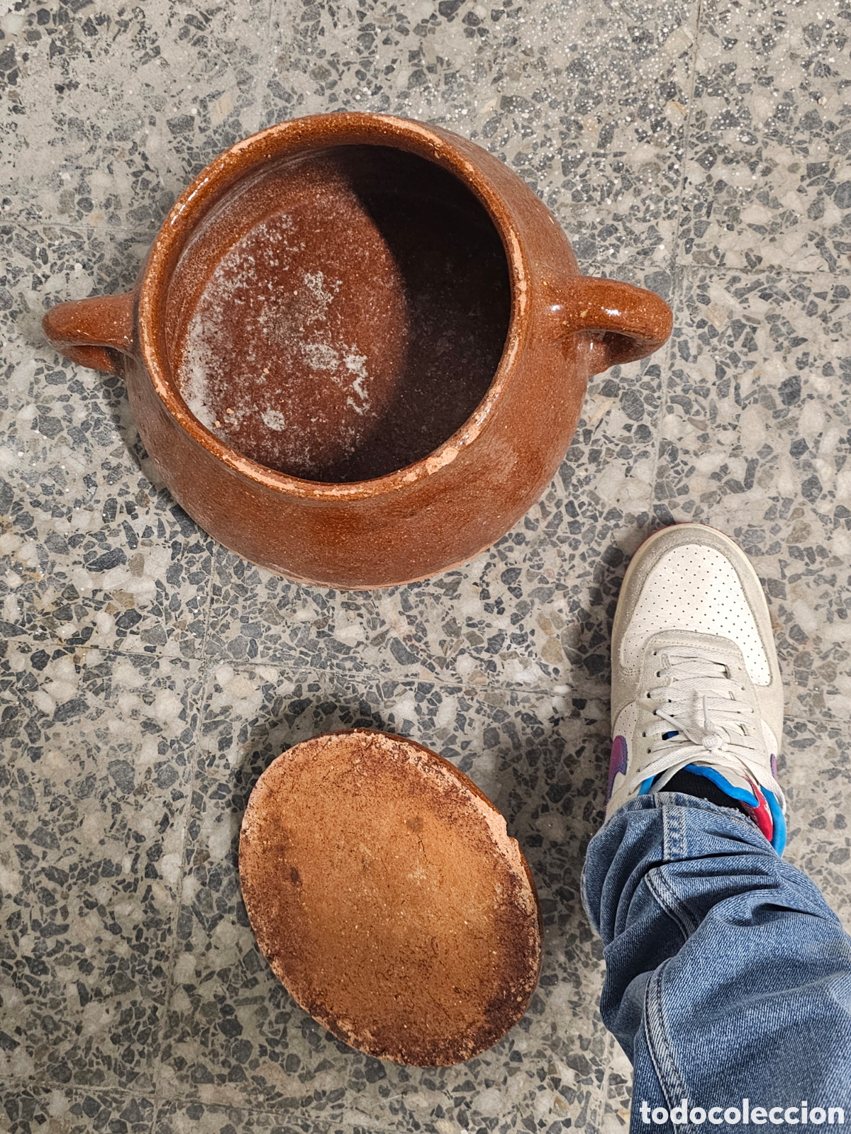 Antig&uuml;edades: Fant&aacute;stica olla de barro vidriada, con tapadora. - Foto 5