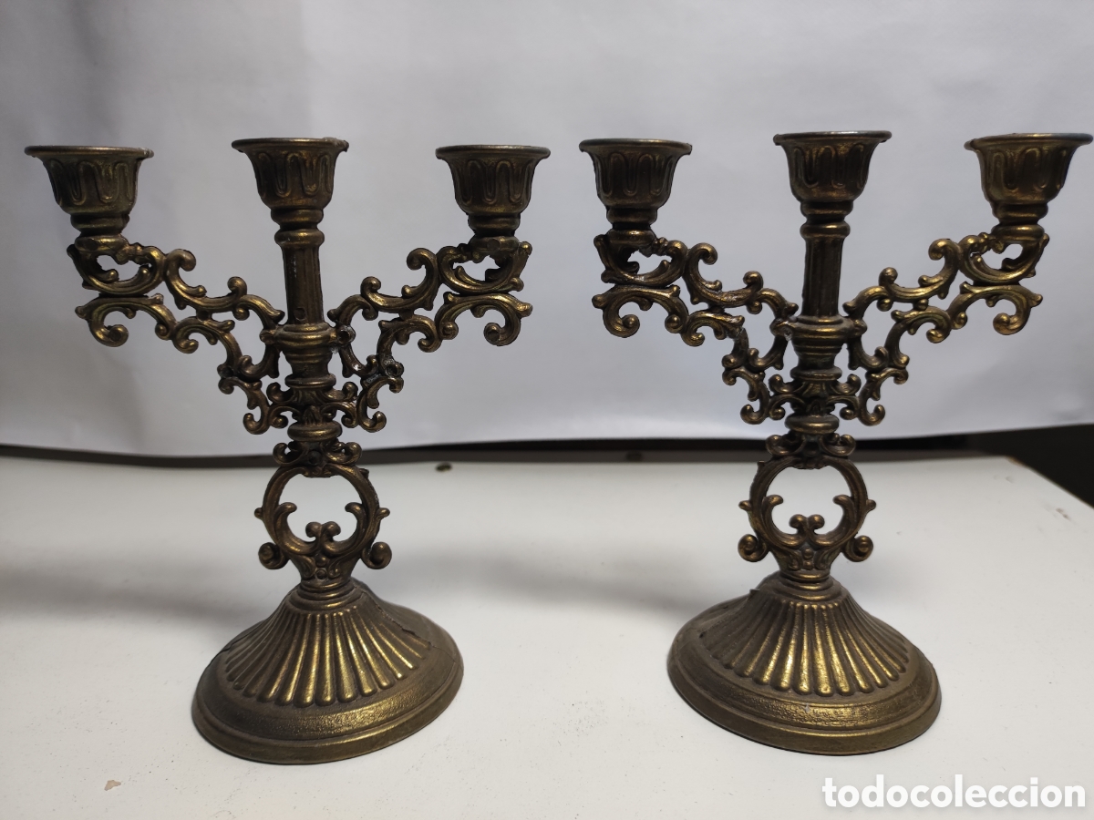 Antig&uuml;edades: Candelabros pareja peque&ntilde;os - Foto 1