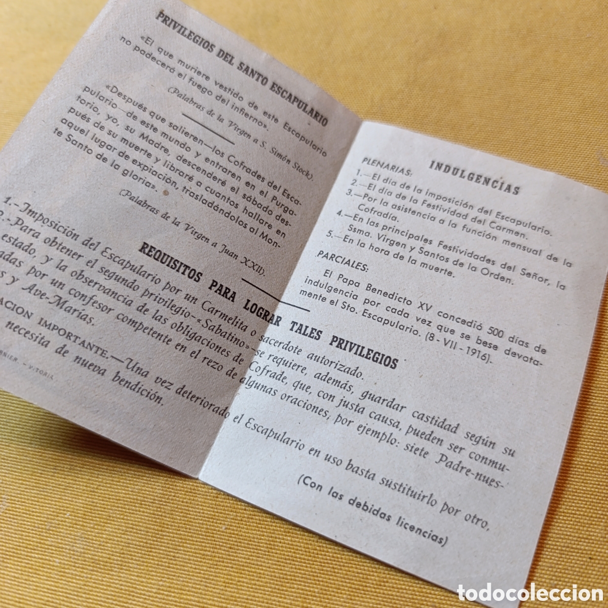 Antig&uuml;edades: D&iacute;ptico religioso,a&ntilde;o 1951,s&eacute;ptimo centenario del escapulario. - Foto 2