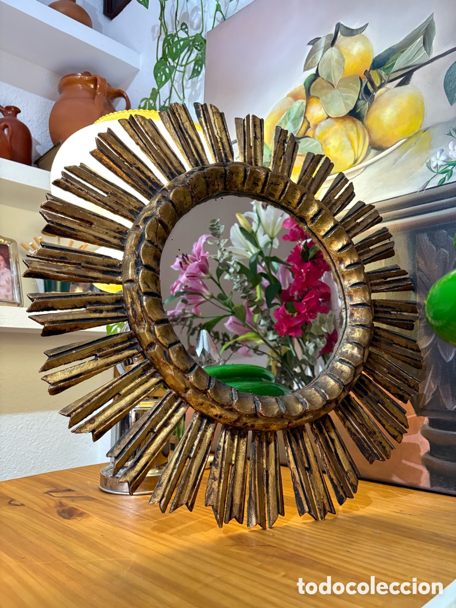 Antig&uuml;edades: ESPEJO SOL MADERA DORADA - Foto 1
