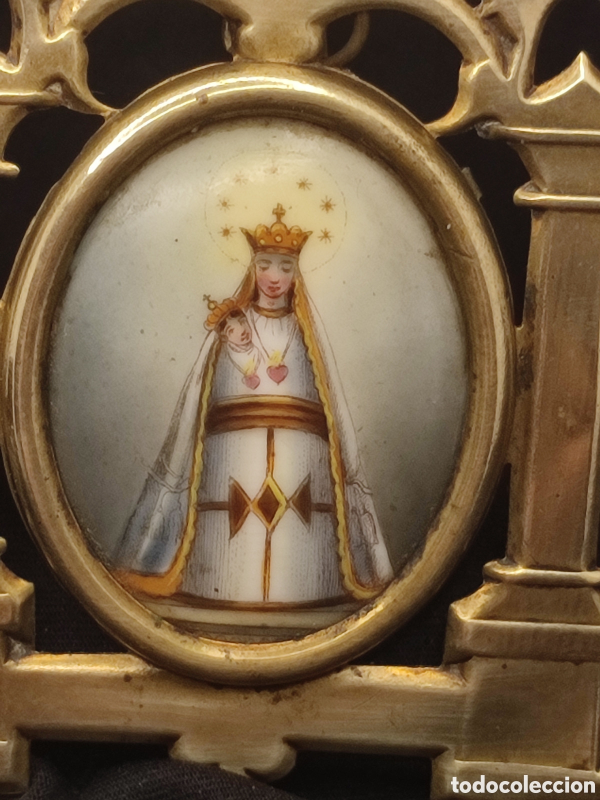 Antig&uuml;edades: Capilla de viaje para colgar / placa devocional vitgen - Foto 2