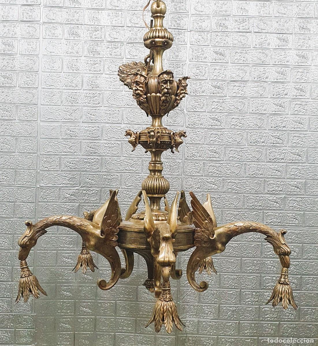 Antig&uuml;edades: Gran lampara de bronce macizo - Foto 1