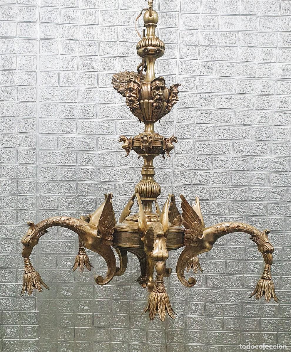 Antig&uuml;edades: Gran lampara de bronce macizo - Foto 2