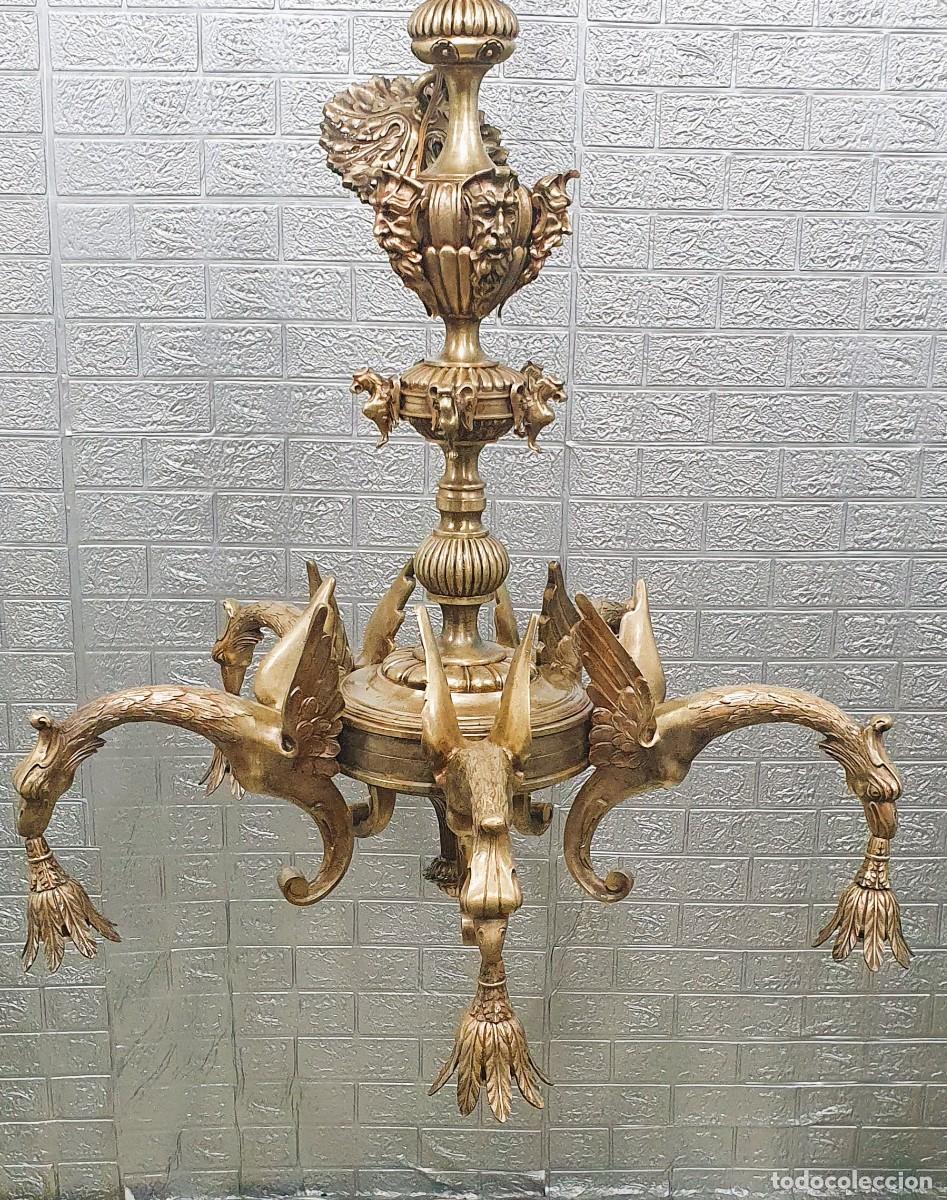 Antig&uuml;edades: Gran lampara de bronce macizo - Foto 3