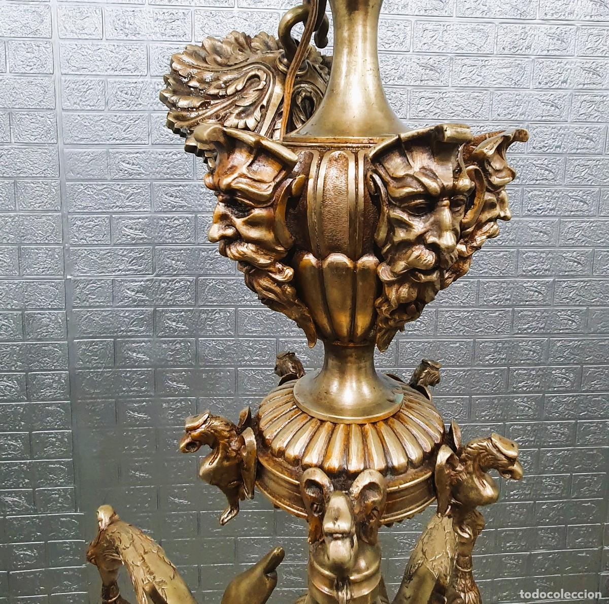 Antig&uuml;edades: Gran lampara de bronce macizo - Foto 8