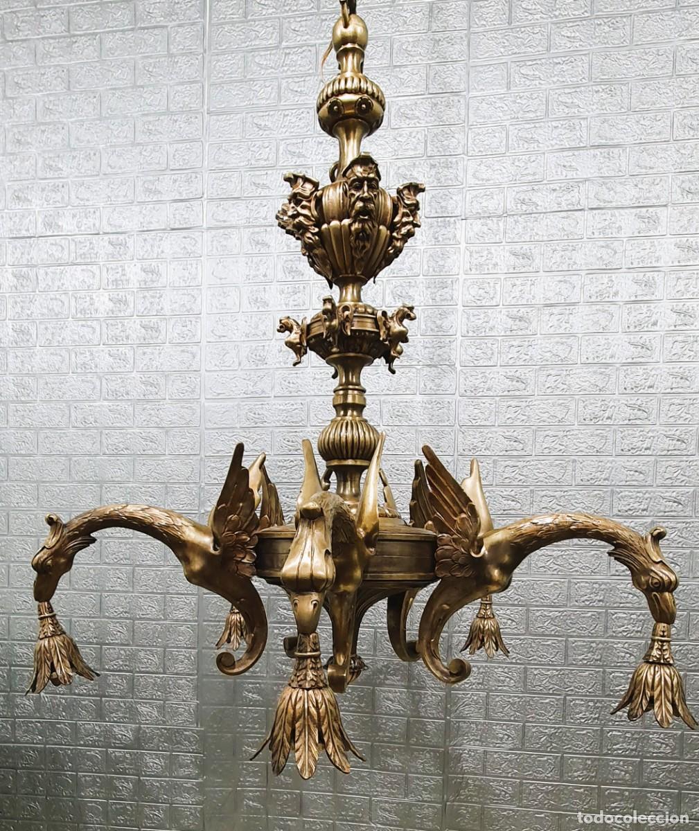 Antig&uuml;edades: Gran lampara de bronce macizo - Foto 9