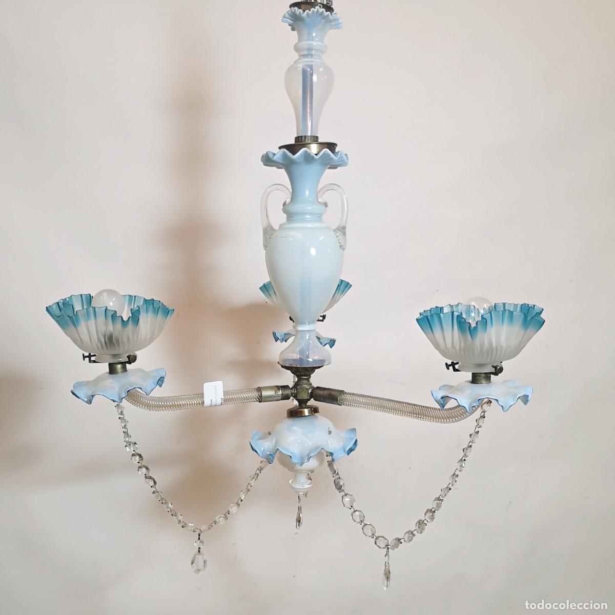 Antig&uuml;edades: L&aacute;mpara de Opalina Azul - Foto 1
