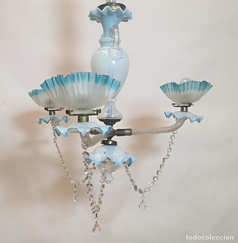 Antig&uuml;edades: L&aacute;mpara de Opalina Azul - Foto 5