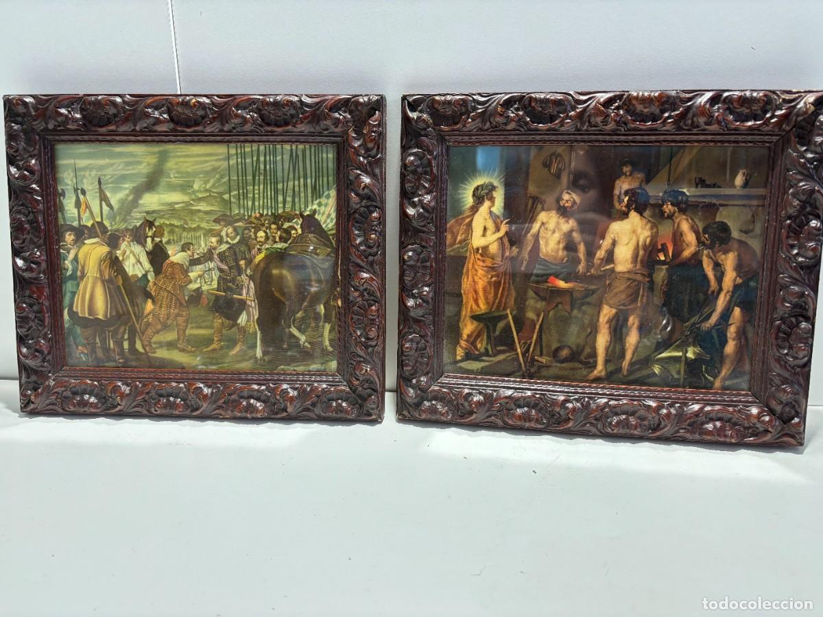 Antig&uuml;edades: 2CUADROS LAMINA MUY ANTIGUOS &rdquo;LA RENIDICION DE BREDA&rdquo; &rdquo;LA FRAGUA DE VULCANO&rdquo;