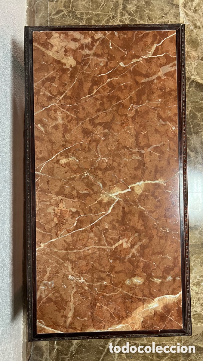 Antig&uuml;edades: Antigua Mesa de Centro de Madera y Marmol Rojo imperial - Foto 6