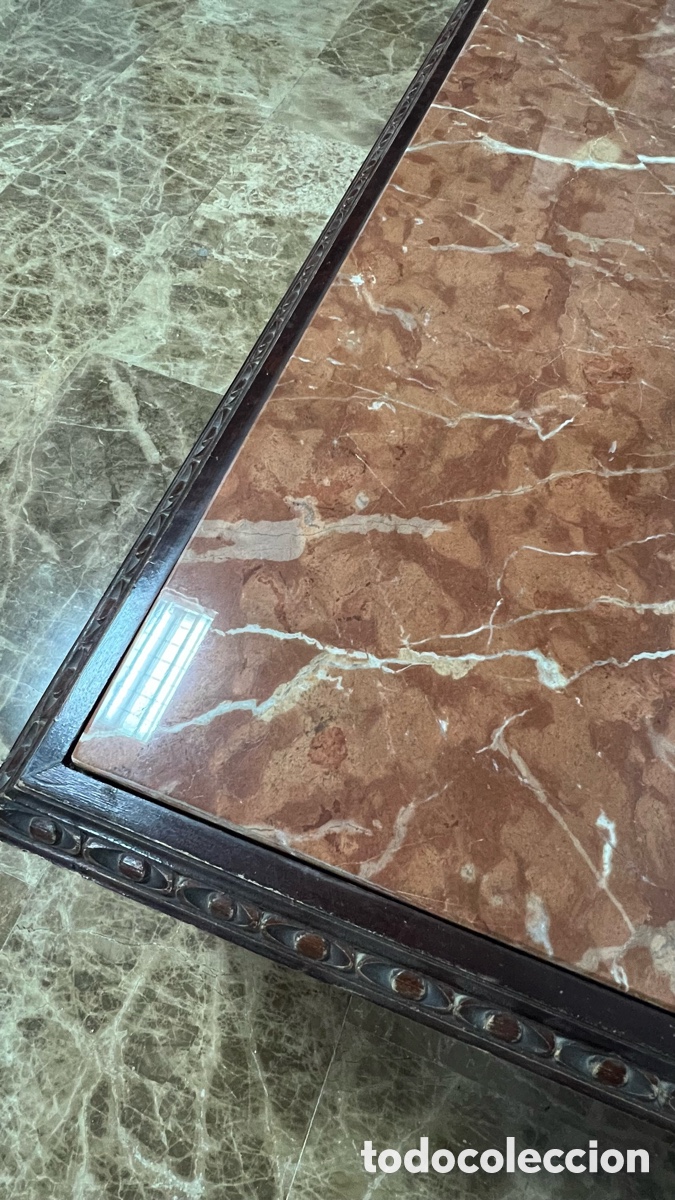 Antig&uuml;edades: Antigua Mesa de Centro de Madera y Marmol Rojo imperial - Foto 7