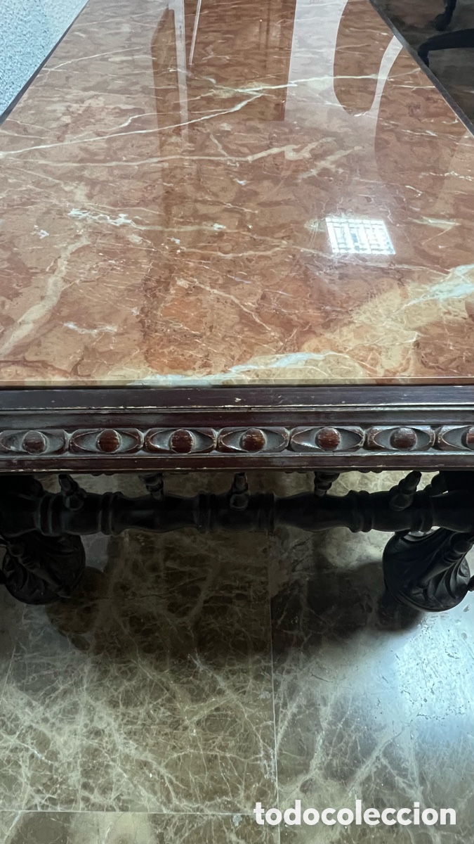 Antig&uuml;edades: Antigua Mesa de Centro de Madera y Marmol Rojo imperial - Foto 9