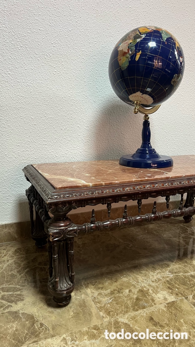 Antig&uuml;edades: Antigua Mesa de Centro de Madera y Marmol Rojo imperial - Foto 1