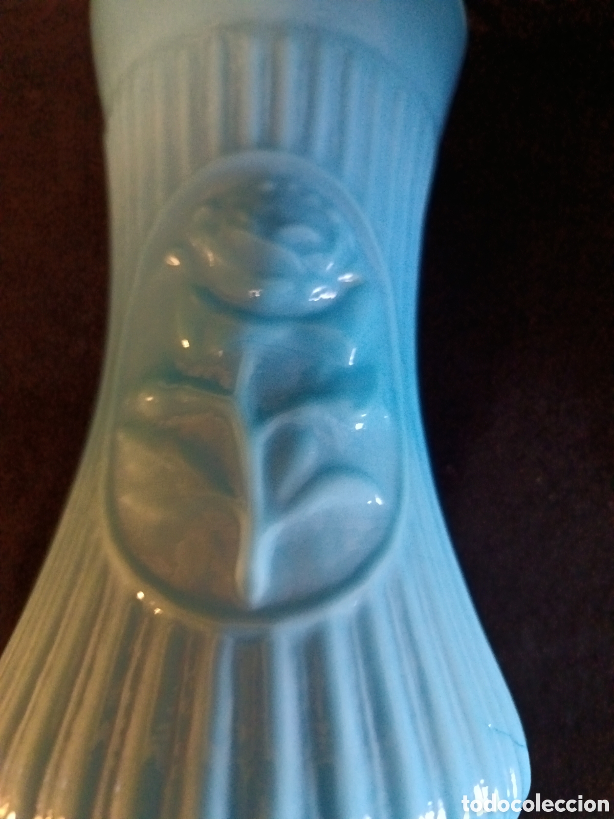 Antig&uuml;edades: Florero opalina azul - Foto 3