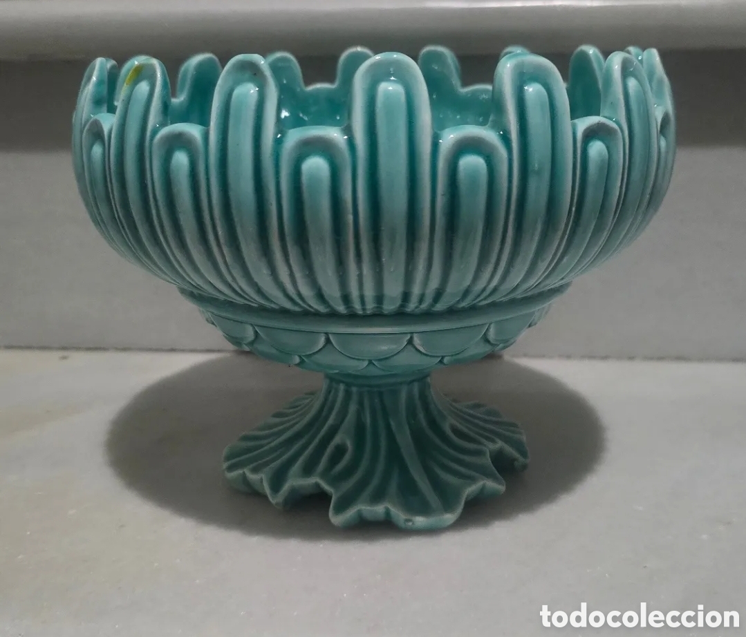Antig&uuml;edades: Jarron frutero manises verde - Foto 1
