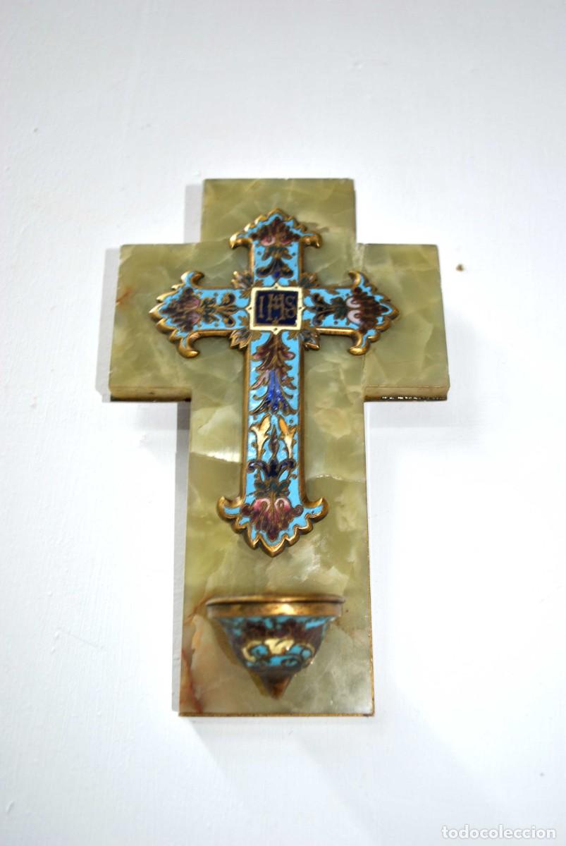 Antig&uuml;edades: BENDITERA M&Aacute;RMOL &Oacute;NIX Y CLOISONN&Eacute; - Foto 1