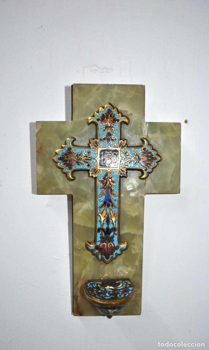 Antig&uuml;edades: BENDITERA M&Aacute;RMOL &Oacute;NIX Y CLOISONN&Eacute; - Foto 2