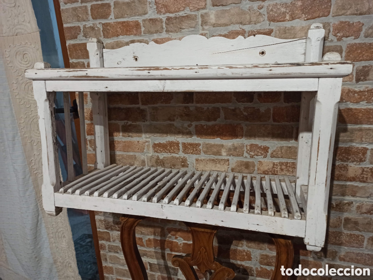 Antig&uuml;edades: Platero r&uacute;stico de madera pintado de origen - Foto 4