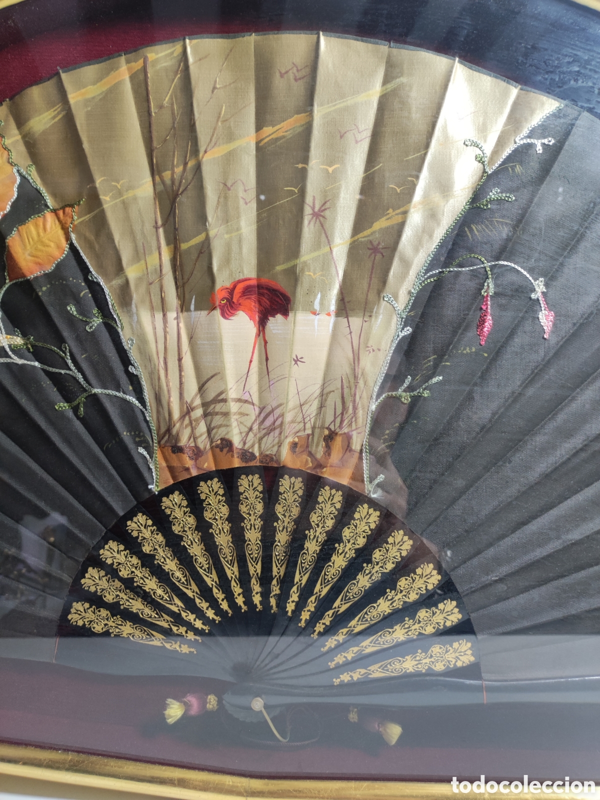 Antig&uuml;edades: Abanico Antiguo enmarcado - Foto 2