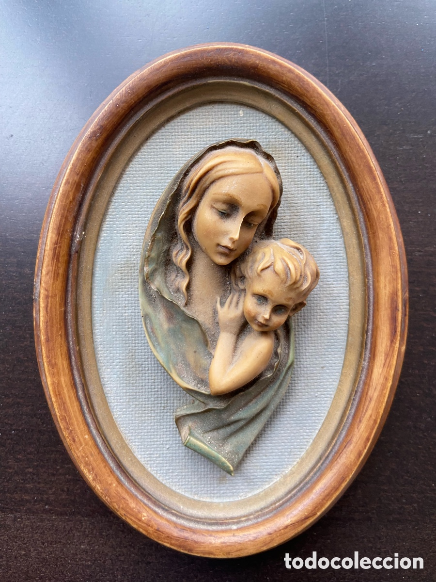 Antig&uuml;edades: Placa ovalada virgen y ni&ntilde;o en relieve - Foto 3