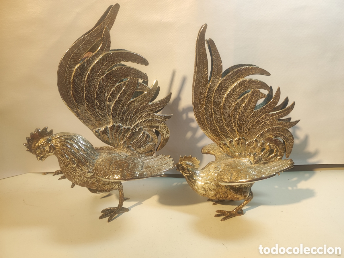 Antig&uuml;edades: Pareja de gallos de alpaca - Foto 4