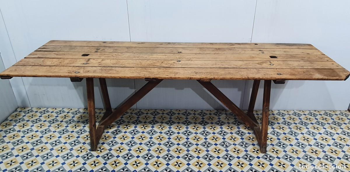 Antig&uuml;edades: Mesa tocinera antigua rustica de madera - Foto 1
