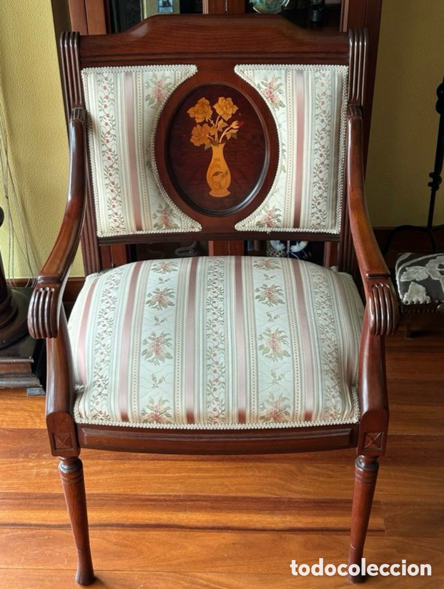 Antiguidades: PAREJA DE SILLONES BUTACAS SILLAS DESCALZADORAS CON MARQUETER&Iacute;A. SILL&Oacute;N BUTACA SILLA