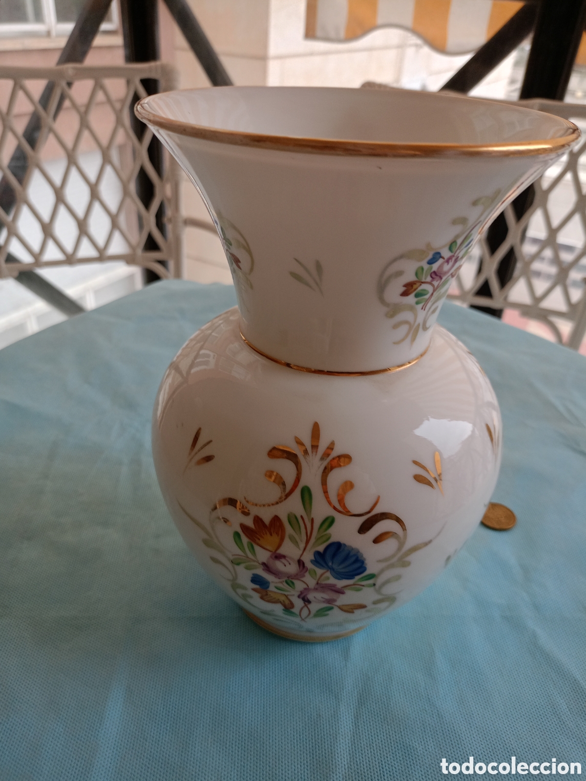 Antig&uuml;edades: ANTIGUO JARR&Oacute;N DE OPALINA PINTADO A MANO - Foto 3