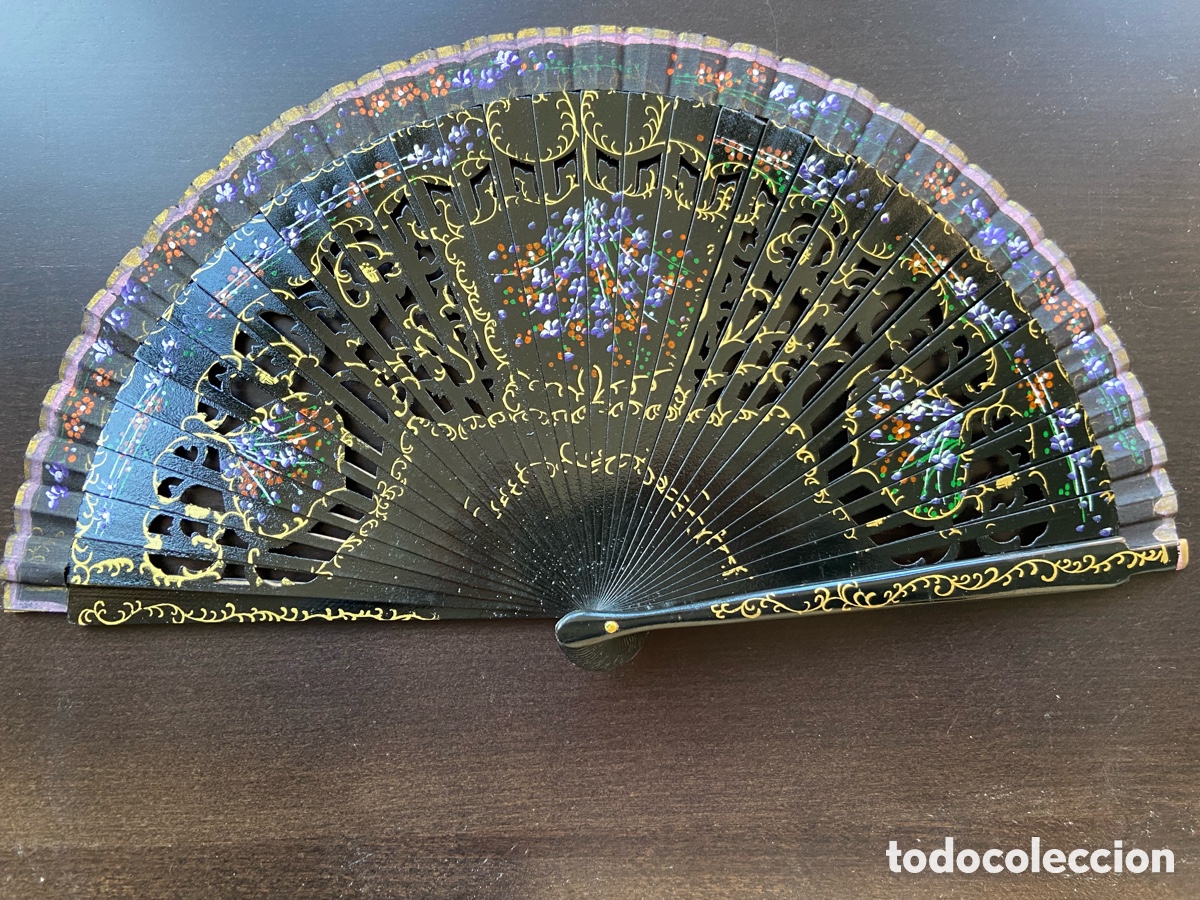 Antig&uuml;edades: Abanico antiguo madera pintado a mano - Foto 1