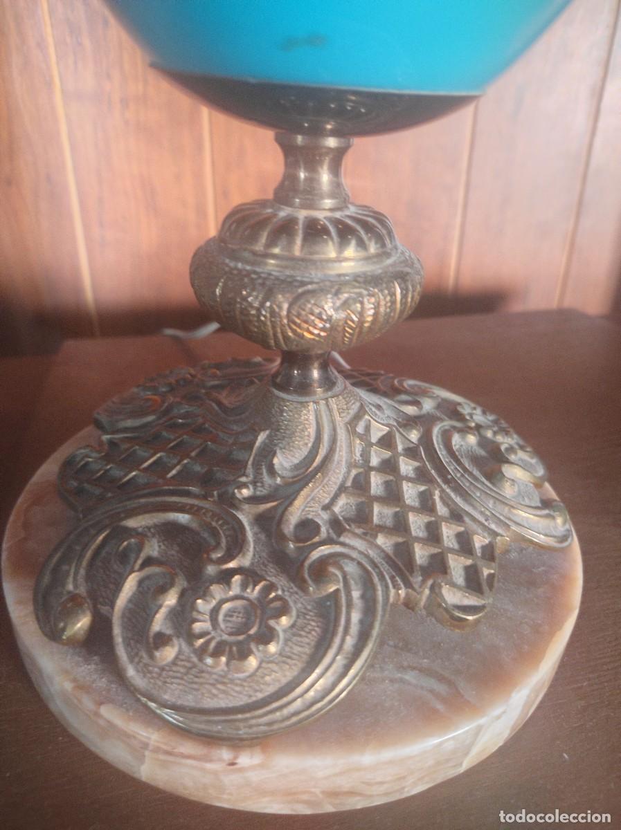 Antig&uuml;edades: ANTIGUO PIE DE LAMPARA DE OPALINA, BRONCE Y MARMOL. - Foto 2
