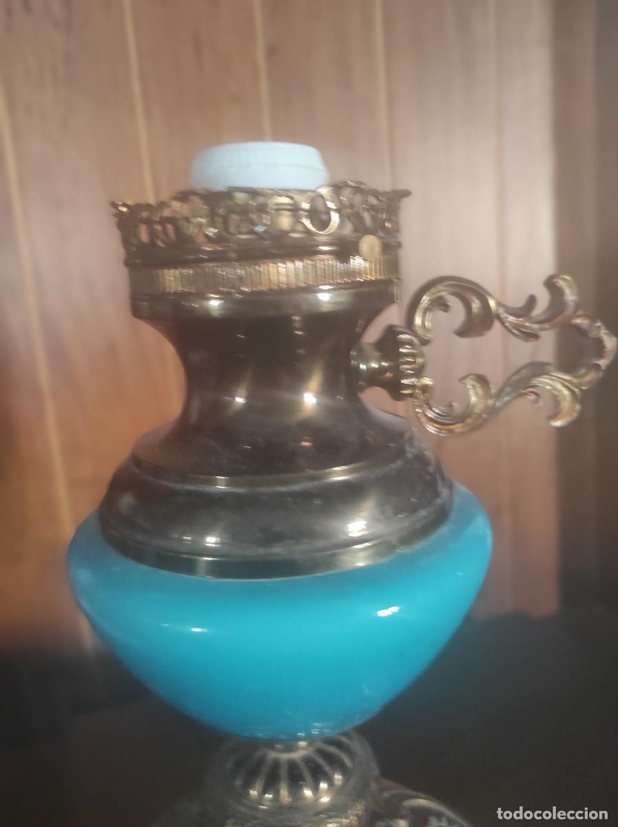 Antig&uuml;edades: ANTIGUO PIE DE LAMPARA DE OPALINA, BRONCE Y MARMOL. - Foto 3