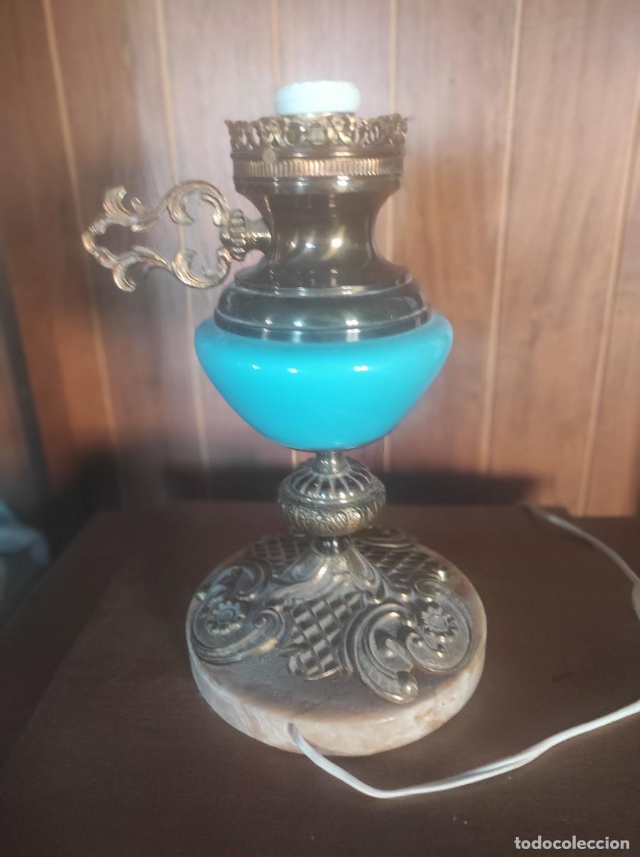Antig&uuml;edades: ANTIGUO PIE DE LAMPARA DE OPALINA, BRONCE Y MARMOL. - Foto 5