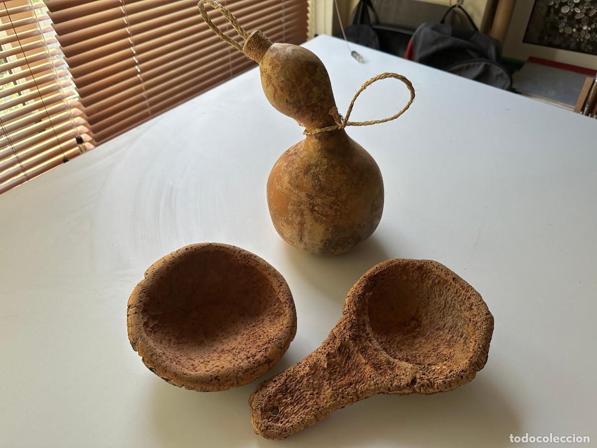 Antig&uuml;edades: CANTIMPLORA DE PASTOR Y CUCHARROS DE CORCHO - Foto 1