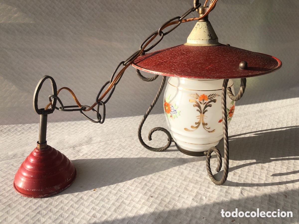 Antig&uuml;edades: Antigua lampara / farol de techo de forja - Foto 2