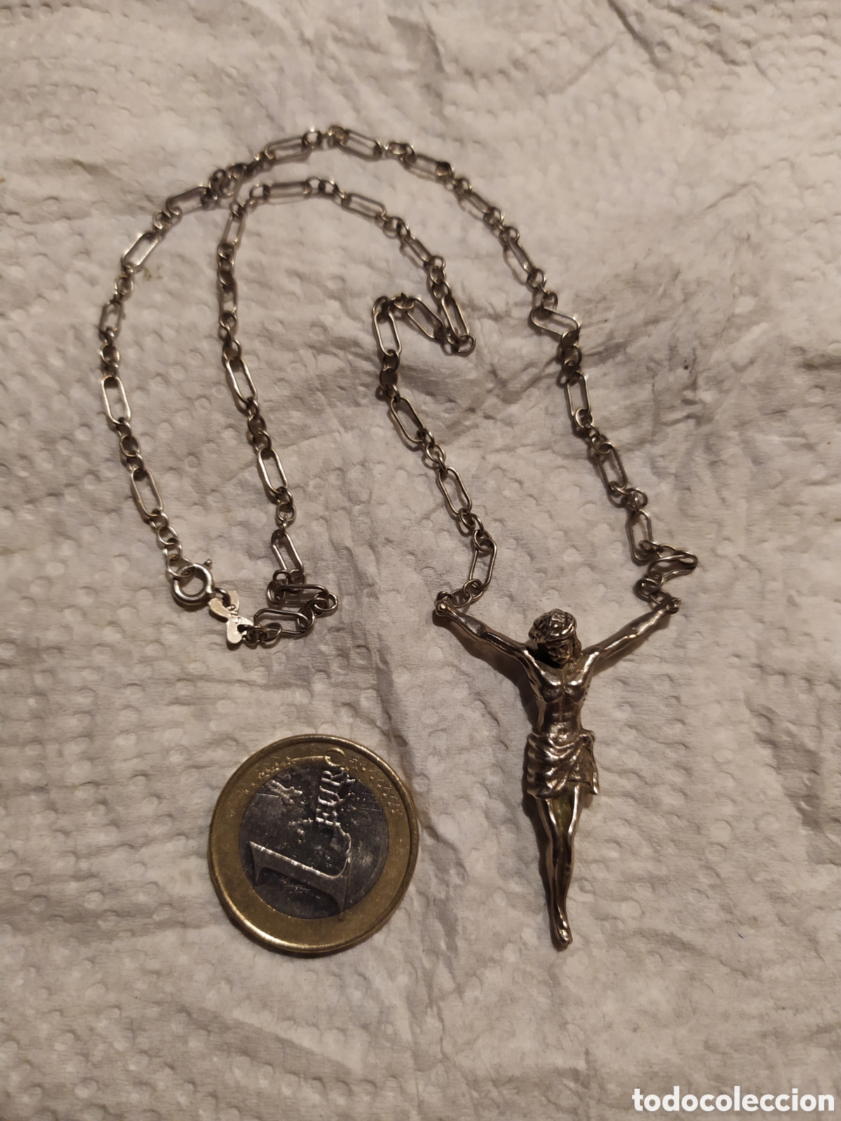 Antig&uuml;edades: Cadena con Cristo de plata de ley. - Foto 2
