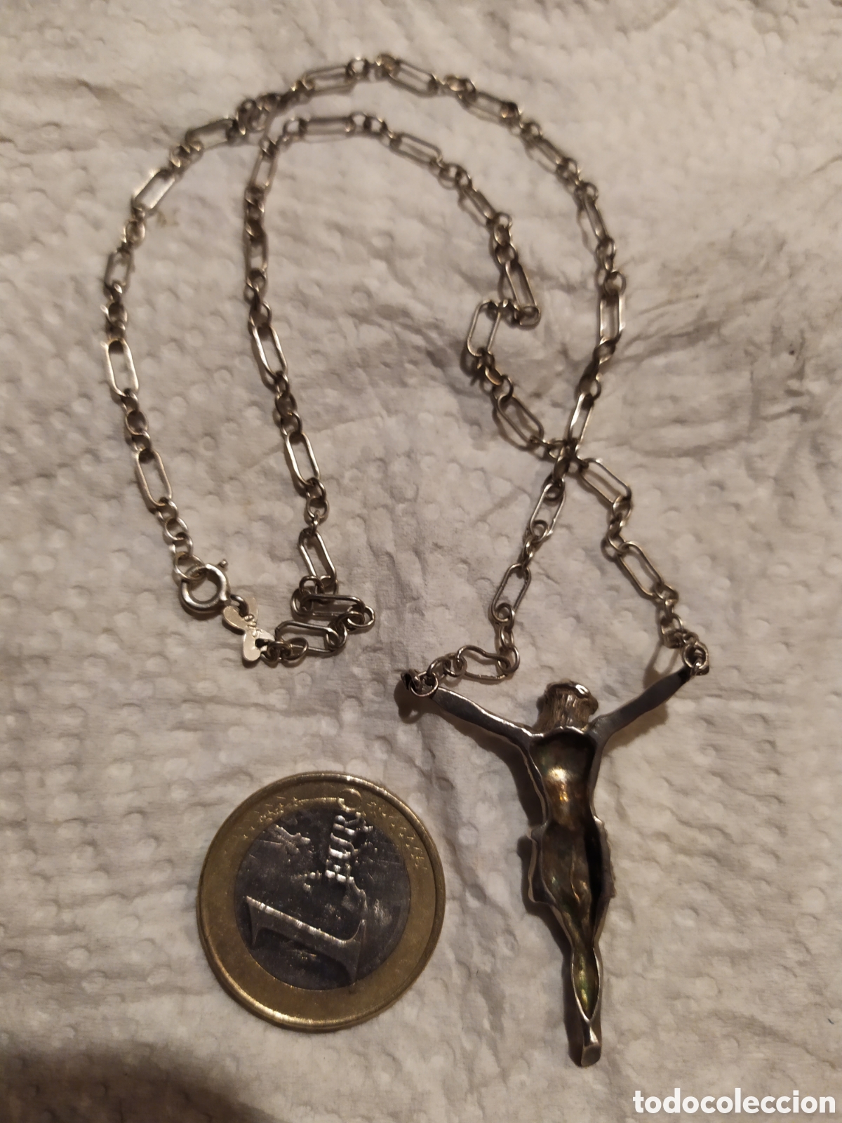 Antig&uuml;edades: Cadena con Cristo de plata de ley. - Foto 3