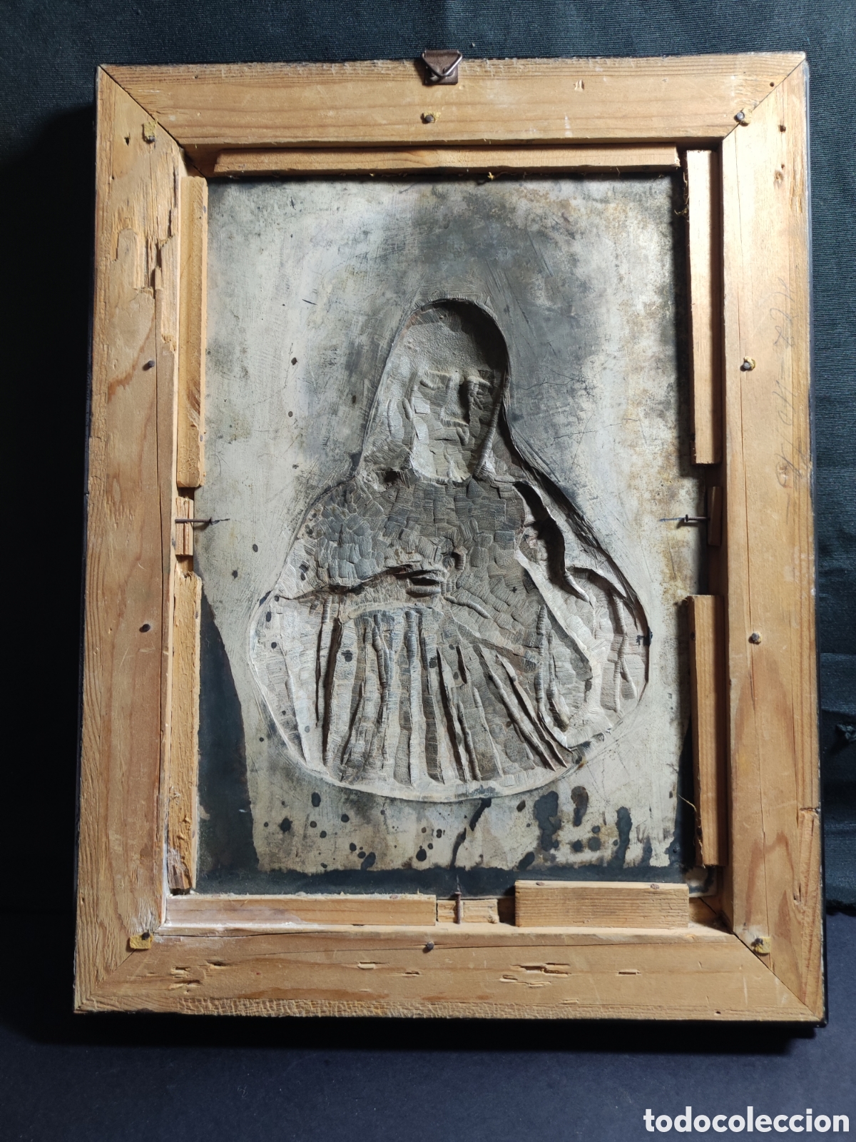 Antig&uuml;edades: Coraz&oacute;n de Jes&uacute;s enmarcado de esta&ntilde;o - Foto 3