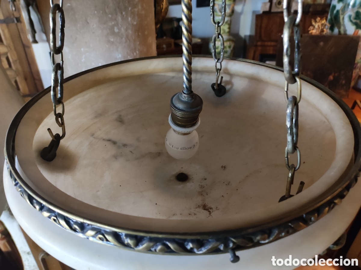 Antig&uuml;edades: L&aacute;mpara de de bronce y alabastro - Foto 3