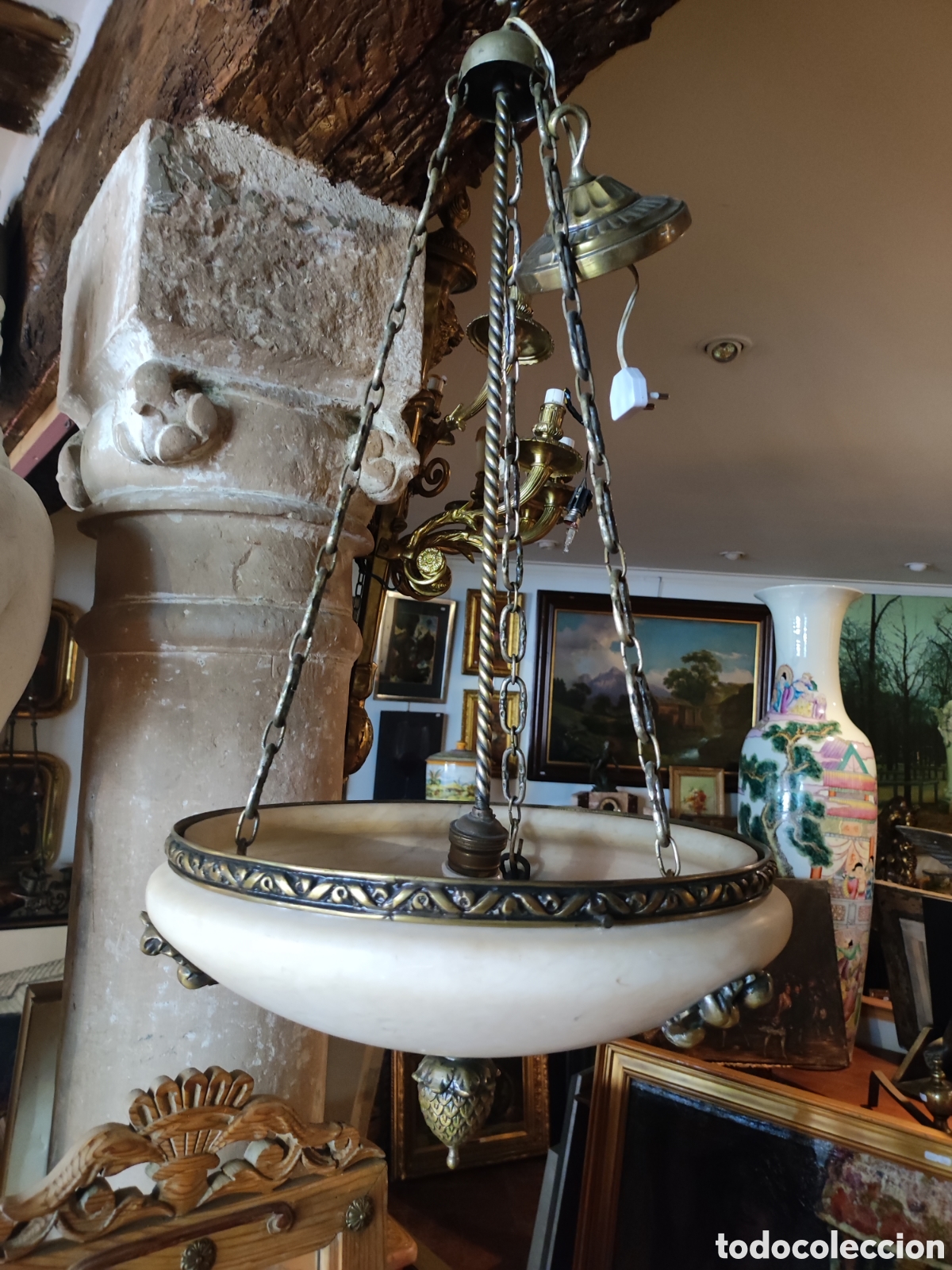 Antig&uuml;edades: L&aacute;mpara de de bronce y alabastro - Foto 1