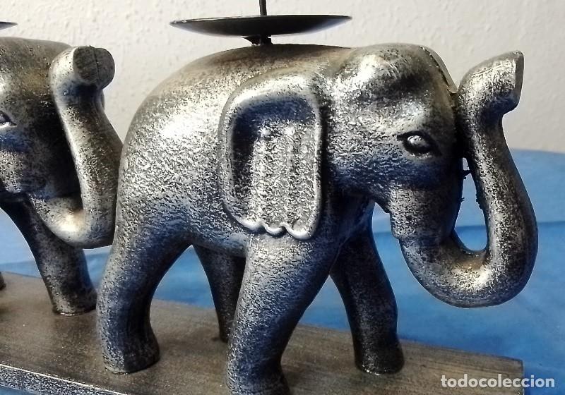 Antig&uuml;edades: porta velas elefantes madera - Foto 11