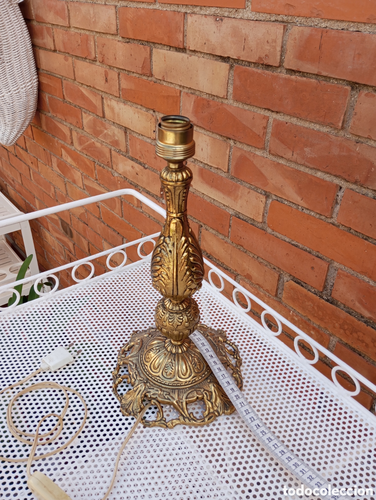 Antig&uuml;edades: Pi&eacute; de l&aacute;mpara de metal vintage - Foto 4