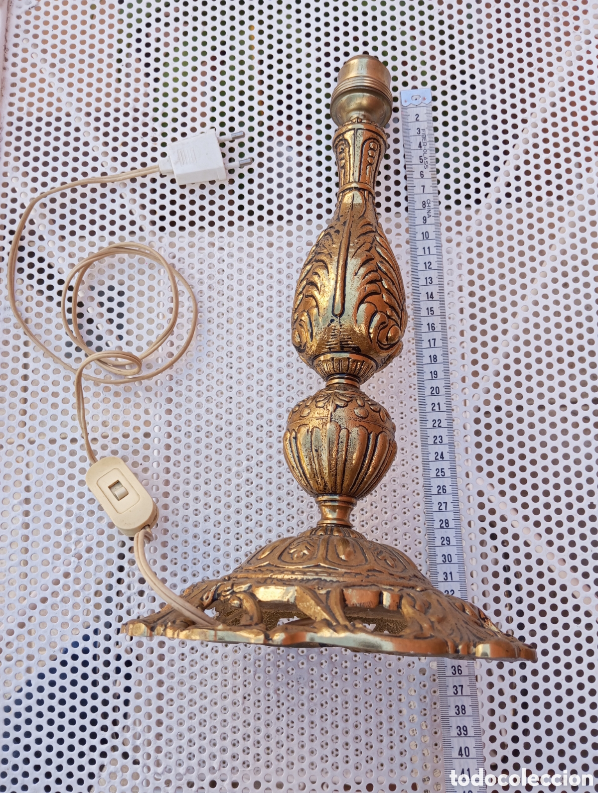 Antig&uuml;edades: Pi&eacute; de l&aacute;mpara de metal vintage - Foto 5
