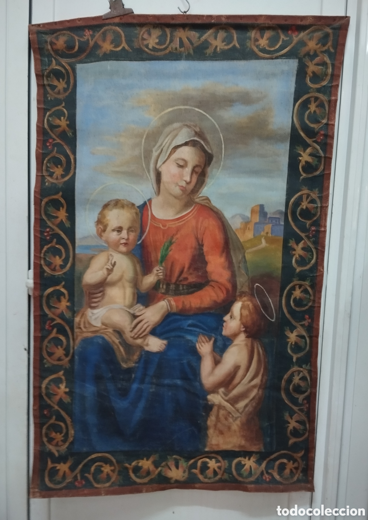 Antig&uuml;edades: Antiguo tapiz de madona - Foto 4