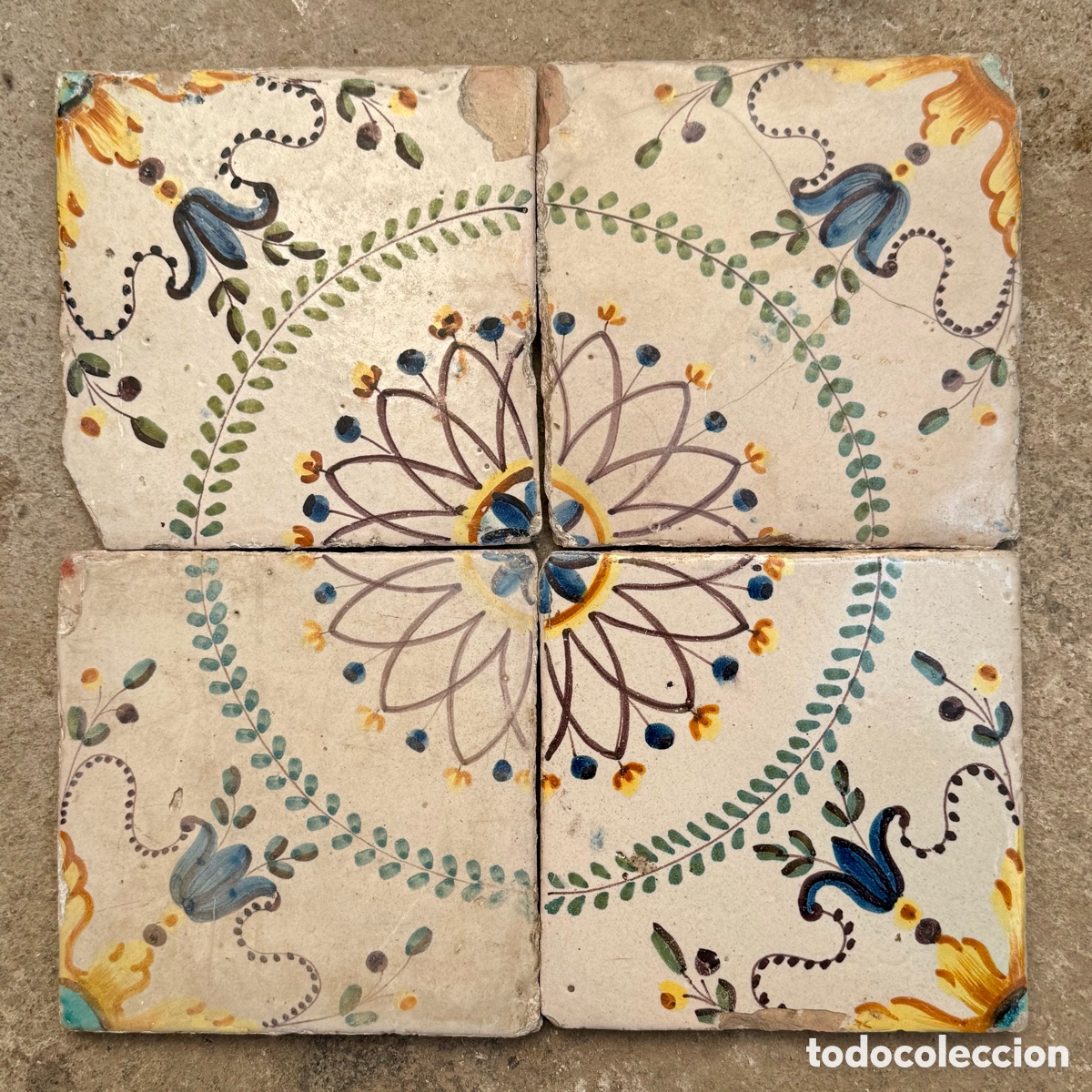Antig&uuml;edades: Cuadro de 4 Azulejos - Valencia S. XIX - Foto 1