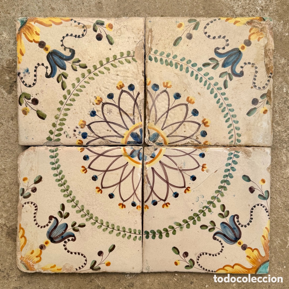 Antig&uuml;edades: Cuadro de 4 Azulejos - Valencia S. XIX - Foto 1