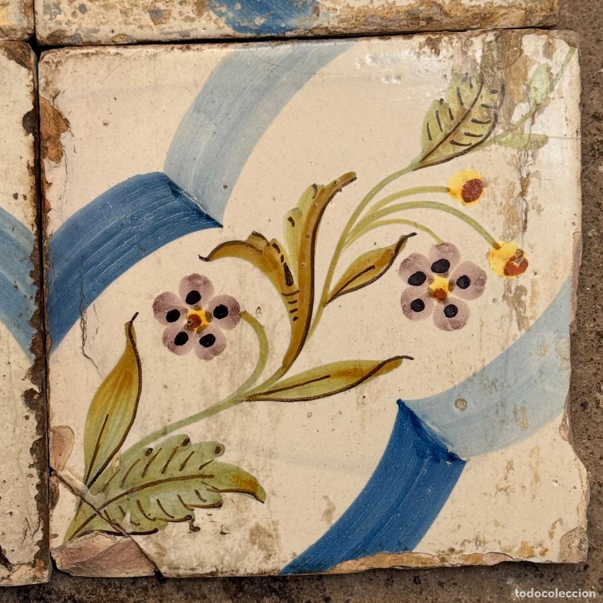 Antig&uuml;edades: Cuadro de 4 Azulejos - Valencia S. XIX - Foto 2