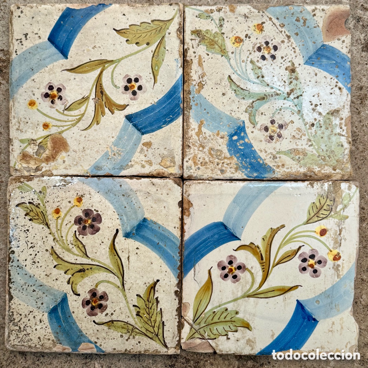 Antig&uuml;edades: Cuadro de 4 Azulejos - Valencia S. XIX - Foto 1