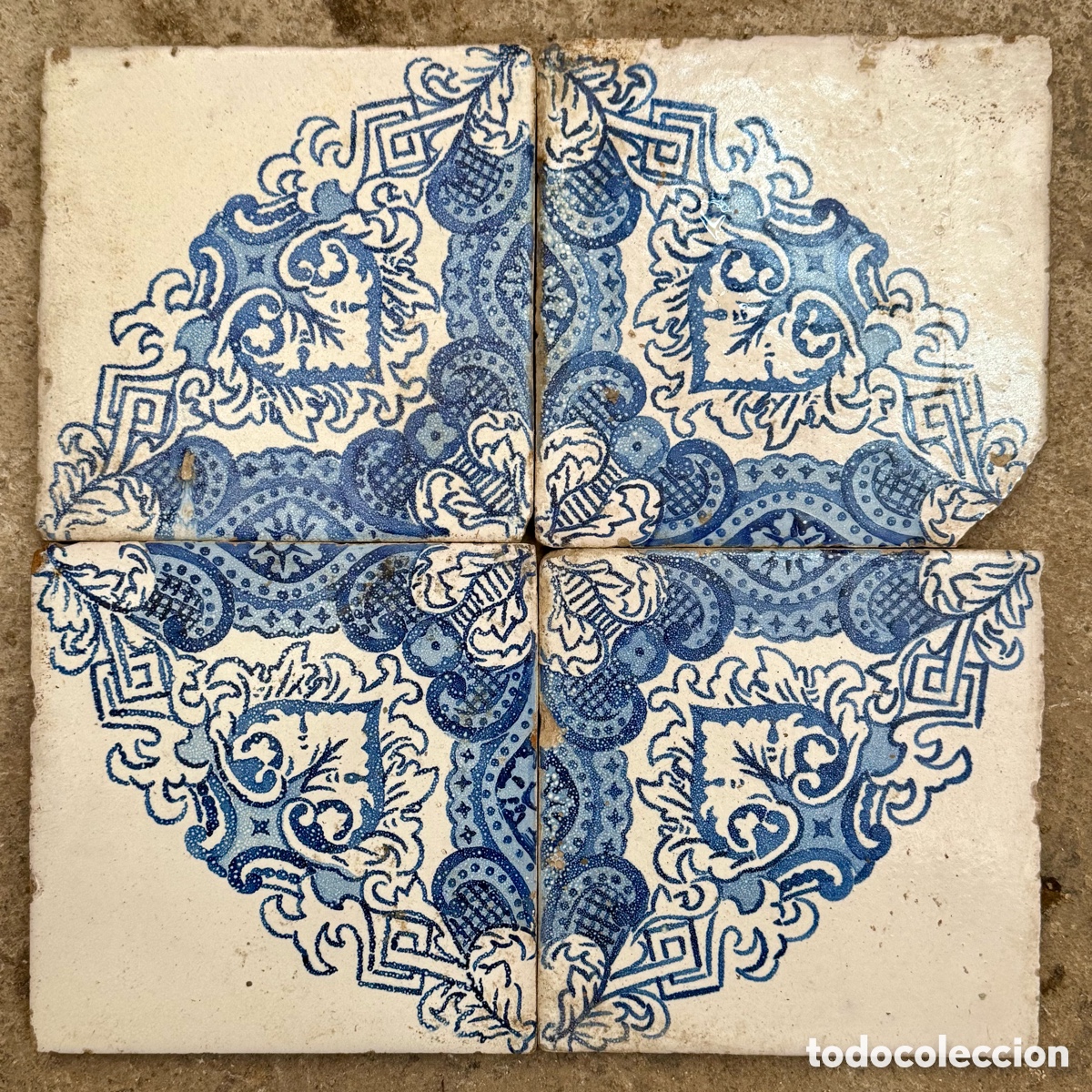 Antig&uuml;edades: Cuadro de 4 Azulejos - Valencia S. XIX - Foto 1