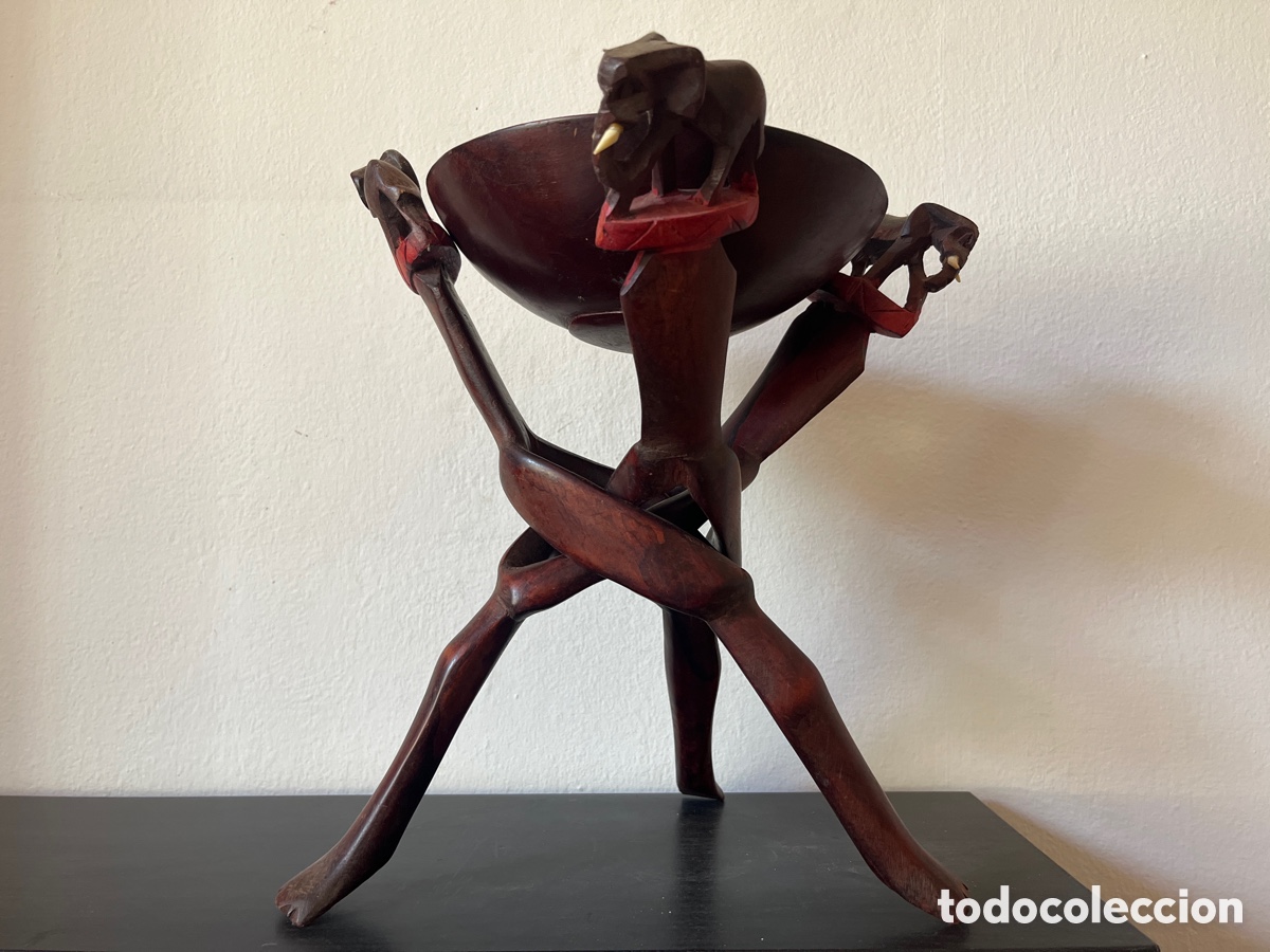 Antig&uuml;edades: Tr&iacute;pode africano madera centro mesa - Foto 1